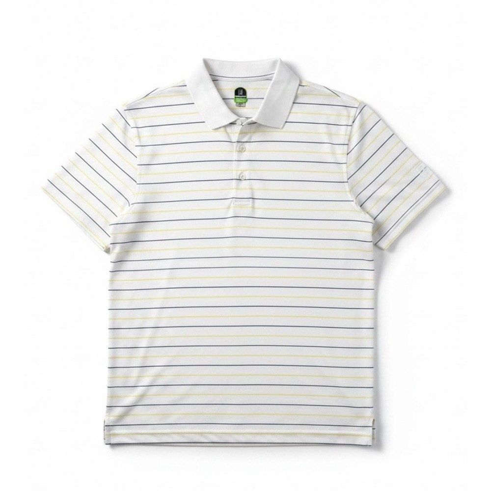 PGA Tour Pro Series Golf Polo Shirt Mens Large White Striped Athletic Fit Short